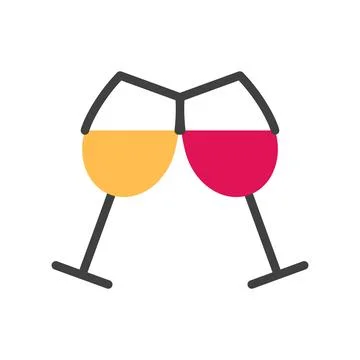 Flat line two red white wine glasses icon Stock Illustration