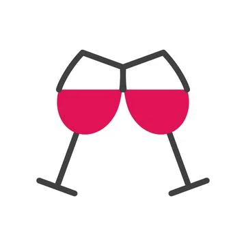 Flat line two red wine glasses icon Stock Illustration