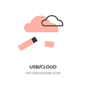 Flat line usb cloud icon storage data web vector Illustrazione stock