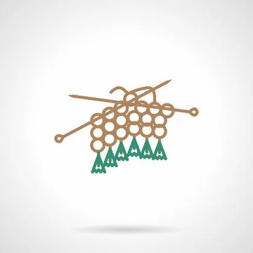 Flat line vector icon for knitting Flat line brown and green color vector ... Stock Photos