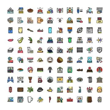 Flat line vector icon set with various concepts Stock Illustration