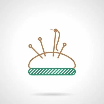 Flat line vector icon for sewing pin cushion Brown and green flat line vec... Stock Photos