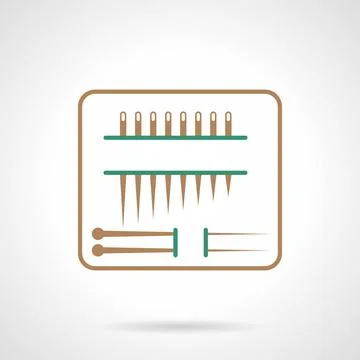 Flat line vector icon for sewing needles Flat brown and green line vector ... Foto stock