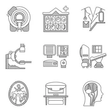 Flat line vector icons for CT scan. MRI Stock Illustration