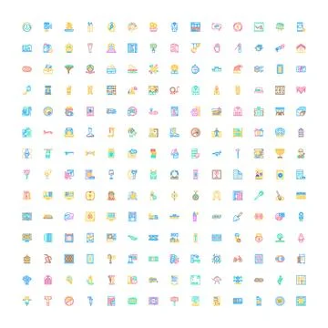 Flat line vector icons exploring diverse concepts graphic Stock Illustration