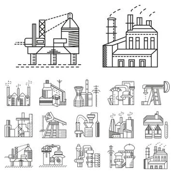 Flat line vector icons for factories Stock Illustration