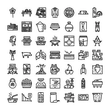 Flat line vector icons illustrating various concepts and objects Stock Illustration