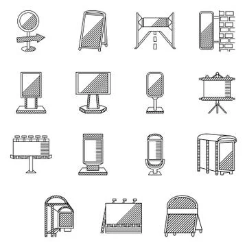 Flat line vector icons for outdoor advertising Stock Illustration