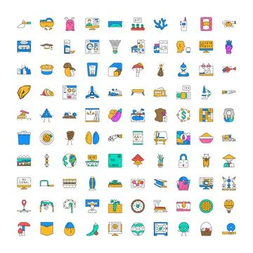 Flat line vector icons representing diverse concepts and topics Stock Illustration