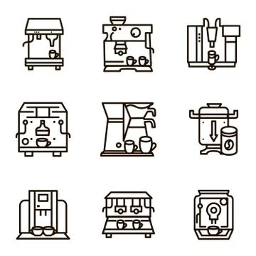 Flat line vector icons for selling coffee machines イラスト素材