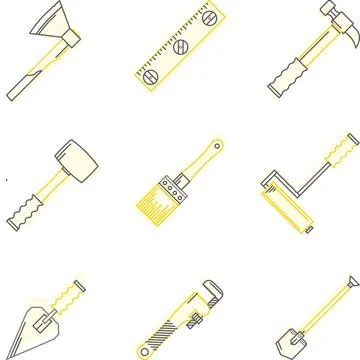 Flat line vector icons for woodwork tools Flat line colored vector icons s... Stock Photos