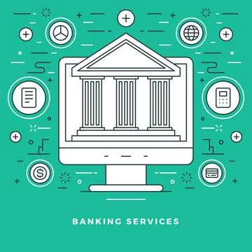 Flat line Vector illustration modern thin linear stroke icons. Ilustración de archivo