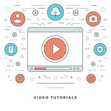 Flat line Video Tutorials Concept Vector illustration. Modern thin linear s.. イラスト素材