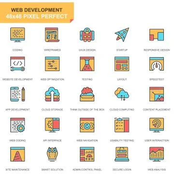 Flat line web design and development icons set Stock Illustration
