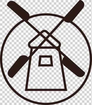 Flat line windmill icon is showing four blades crossing circular border on Stock Illustration