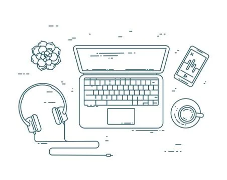 Flat line workplace concept Stock Illustration