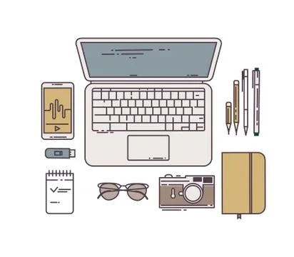 Flat line workplace concept Stock Illustration