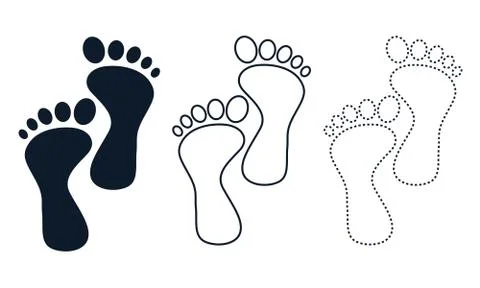 Flat linear design. Different human footprints. Black silhouettes isolated on Stock Illustration