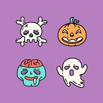 Flat linear Halloween icons set Stock Illustration