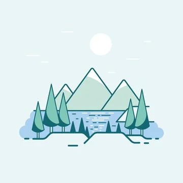 Flat linear landscape illustration, stock vector icon Stock Illustration
