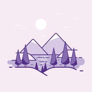 Flat linear landscape illustration, stock vector icon Stock Illustration
