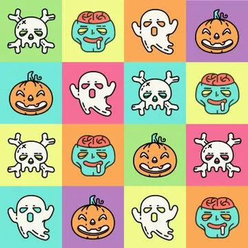 Flat linear pattern with Halloween icons 스톡 일러스트