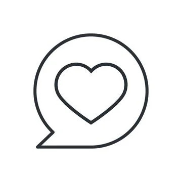 Flat linear vector image on a white background, bubble icon with a heart insi Stock Illustration