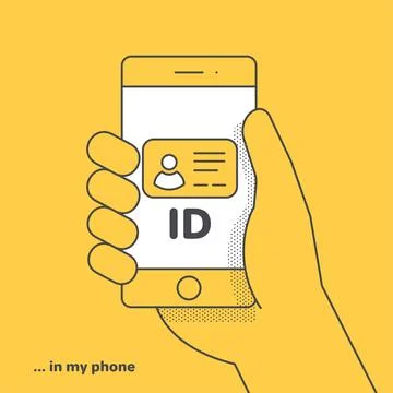 Flat linear vector image on yellow background, hand holds smart phone, elec.. 库存插图