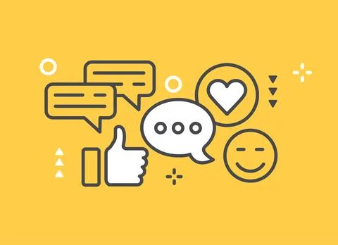 Flat linear vector image on yellow background, social network icons, flat vec Stock Illustration