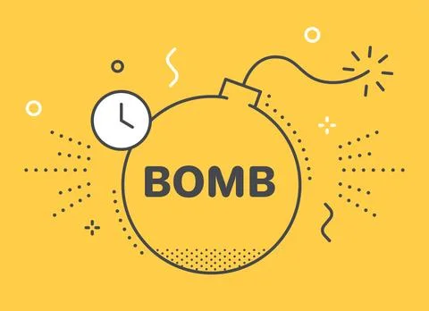Flat linear vector image on yellow background, bomb icon, stress and nerves Stock Illustration