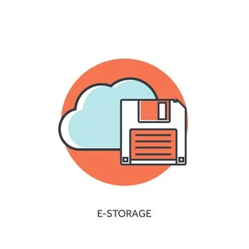 Flat lined cloud computing icon. Data storage. 스톡 일러스트