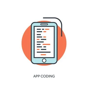 Flat lined document with app code. Coding, programming. Stock Illustration