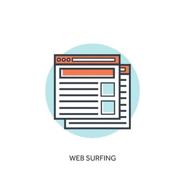 Flat lined web browser windows icon. Internet surfing. Stock Illustration