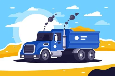 Flat loaded dump truck with sand is going to unload at work. Stock Illustration