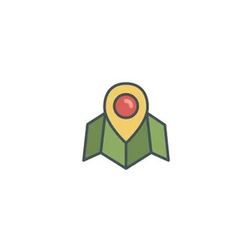 Flat location icon icon with map, pin. Vintage colors vector design. Use on logo Stock Illustration