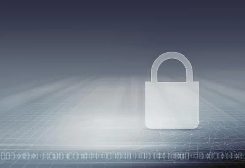 Flat lock icon on 3d space grid, safety and protection concept concept series Illustrazione stock