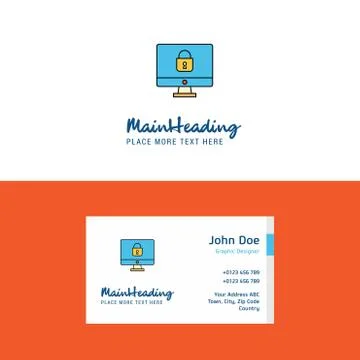 Flat Locked computer Logo and Visiting Card Template. Busienss Concept Logo D 스톡 일러스트