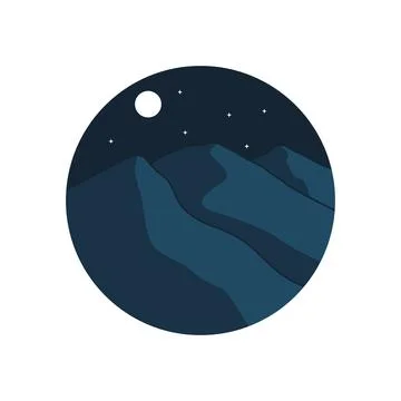 Flat logo of the mountains in the nighttime Stock Illustration