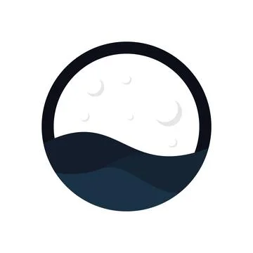 Flat Logo of Sea Waves under Moonlight Stock Illustration