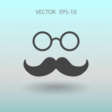 Flat long shadow Hipster retro style mustache and eyeglasses ico Stock Illustration
