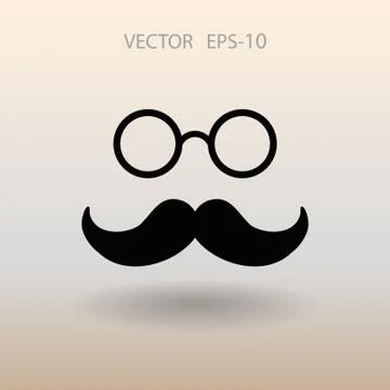 Flat long shadow Hipster retro style mustache and eyeglasses ico Illustrazione stock