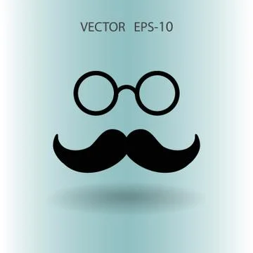 Flat long shadow Hipster retro style mustache and eyeglasses ico Stock Illustration