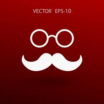 Flat long shadow Hipster retro style mustache and eyeglasses ico Stock Illustration