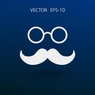 Flat long shadow Hipster retro style mustache and eyeglasses ico Stock Illustration
