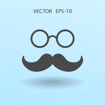 Flat long shadow Hipster retro style mustache and eyeglasses ico Stock Illustration