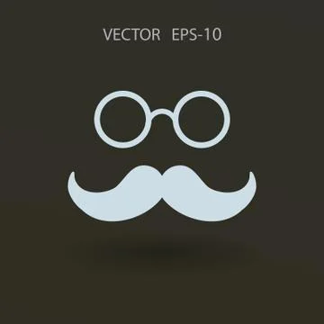 Flat long shadow Hipster retro style mustache and eyeglasses ico Stock Illustration