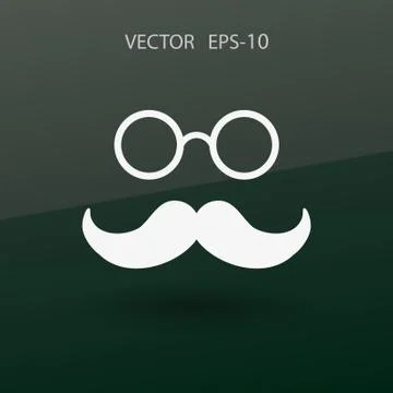 Flat long shadow Hipster retro style mustache and eyeglasses ico Stock Illustration