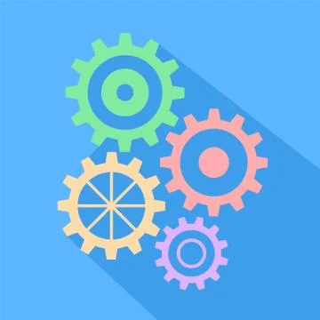 Flat long shadow icon of gears, stock vector illustration Stock-Illustration