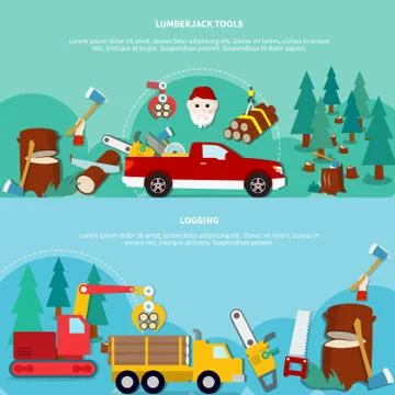 Flat Lumberjack Banner Set Stockillustratie