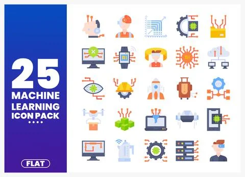 Flat machine learning icons collage with elements. AI. data. and tech concept イラスト素材